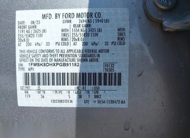 1FMSK8DHXPGB91182 2023 2023 Ford Explorer- Xlt 9