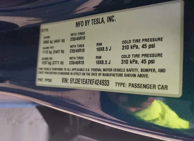 5YJ3E1EA7KF424933 2019 2019 Tesla Model 3- Long Range/Mid Ra 9