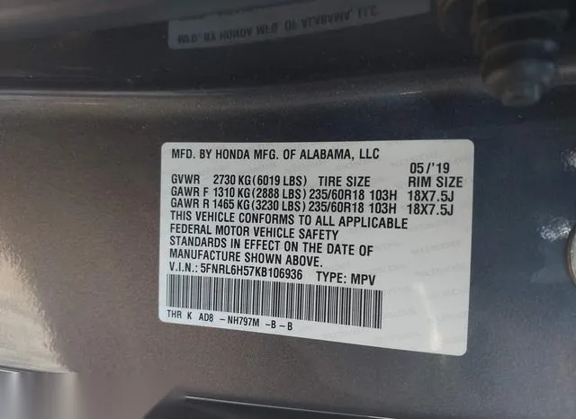 5FNRL6H57KB106936 2019 2019 Honda Odyssey- EX 9