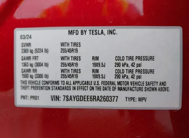 7SAYGDEE6RA260377 2024 2024 Tesla Model Y- Long Range Dual M 9