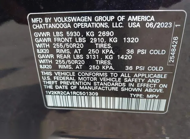 1V2KR2CA1RC501309 2024 2024 Volkswagen Atlas- 2-0T Se W/Tech 9