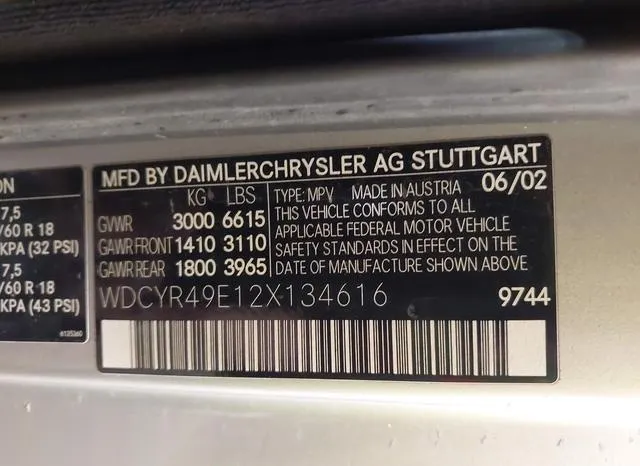 WDCYR49E12X134616 2002 2002 Mercedes-Benz G 500 9