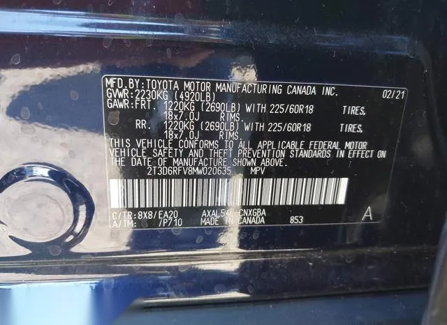 2T3D6RFV8MW020635 2021 2021 Toyota RAV4- Hybrid Limited 9