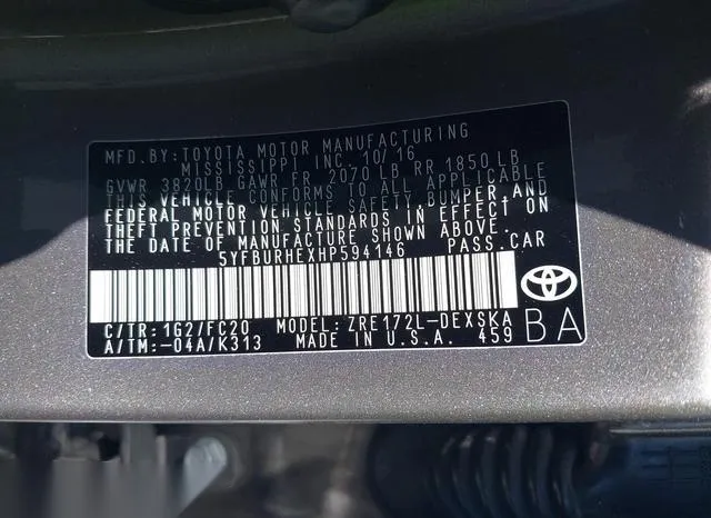 5YFBURHEXHP594146 2017 2017 Toyota Corolla- SE 9