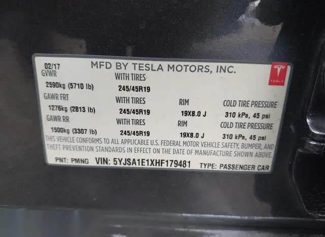 5YJSA1E1XHF179481 2017 2017 Tesla Model S- 60/75 9