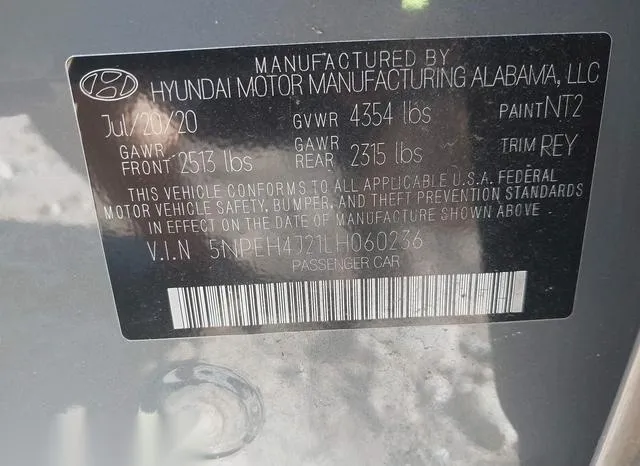 5NPEH4J21LH060236 2020 2020 Hyundai Sonata- Limited 9