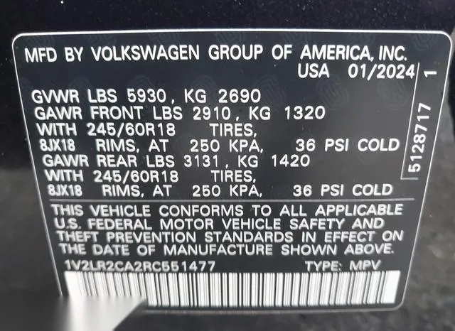 1V2LR2CA2RC551477 2024 2024 Volkswagen Atlas- 2-0T Se 9