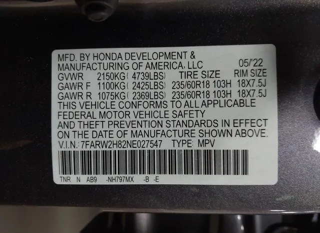 7FARW2H82NE027547 2022 2022 Honda CR-V- Awd Ex-L 9