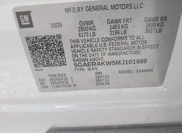 5GAERAKW5MJ101989 2021 2021 Buick Enclave- Fwd Preferred 9