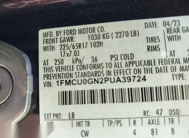 1FMCU0GN2PUA39724 2023 2023 Ford Escape- Active 9