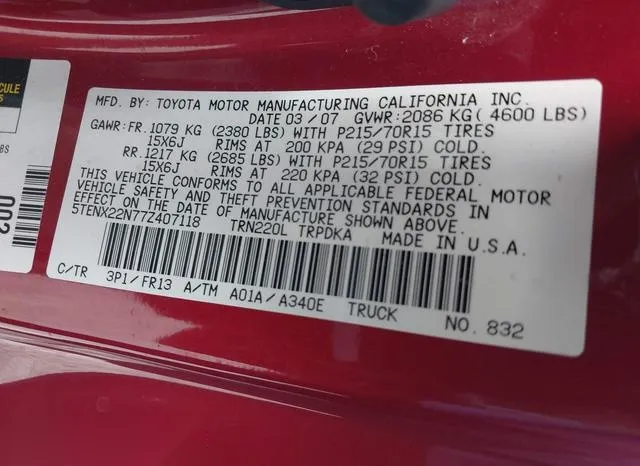 5TENX22N77Z407118 2007 2007 Toyota Tacoma 9