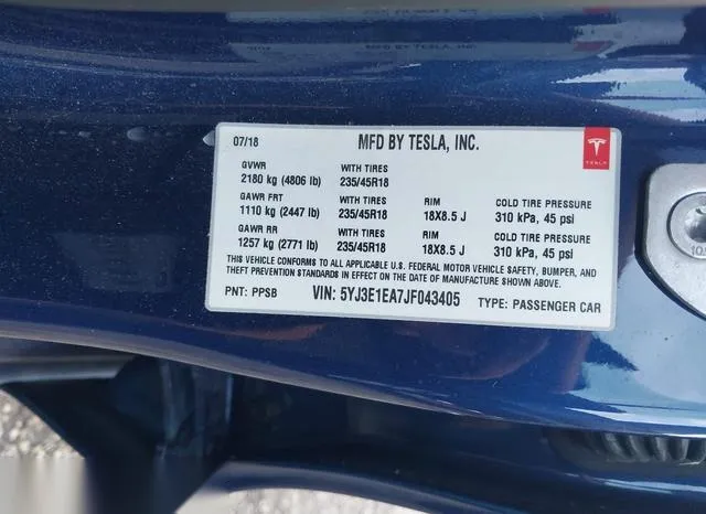 5YJ3E1EA7JF043405 2018 2018 Tesla Model 3 9