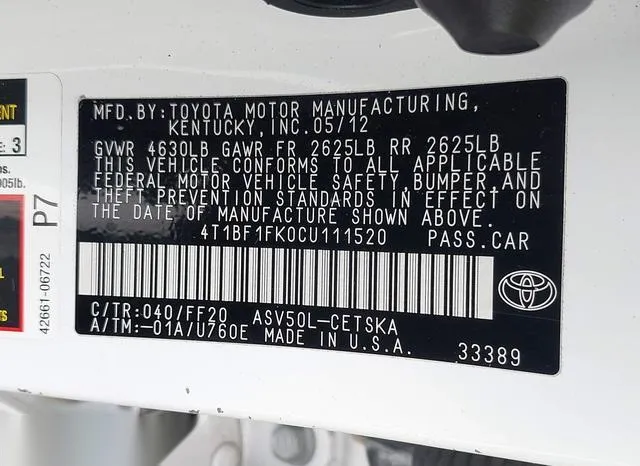 4T1BF1FK0CU111520 2012 2012 Toyota Camry- SE 9