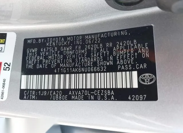 4T1G11AK6NU066632 2022 2022 Toyota Camry- SE 9