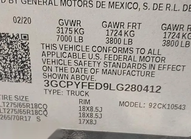 3GCPYFED9LG280412 2020 2020 Chevrolet Silverado 1500- 4Wd 9