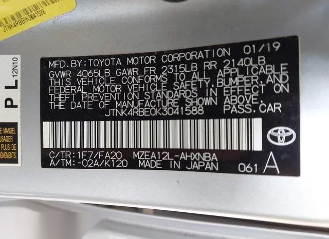 JTNK4RBE0K3041588 2019 2019 Toyota Corolla- SE 9