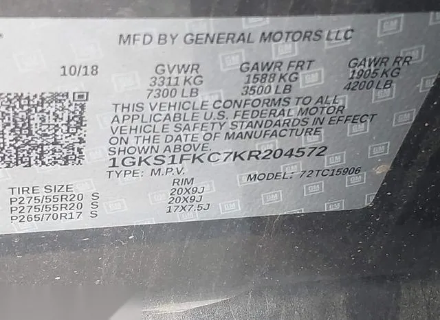 1GKS1FKC7KR204572 2019 2019 GMC Yukon- XI Sle 9