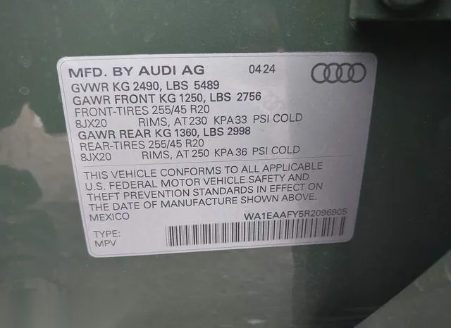 WA1EAAFY5R2096905 2024 2024 Audi Q5- Premium Plus 45 Tfsi S  9