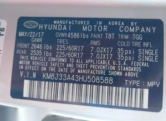 KM8J33A43HU508588 2017 2017 Hyundai Tucson- SE 9