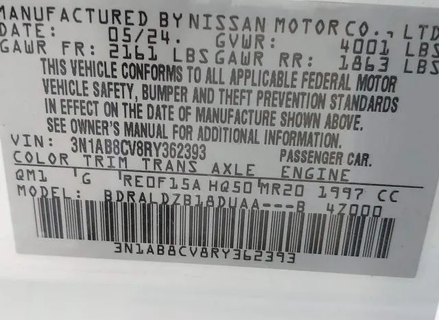 3N1AB8CV8RY362393 2024 2024 Nissan Sentra- Sv Xtronic Cvt 9