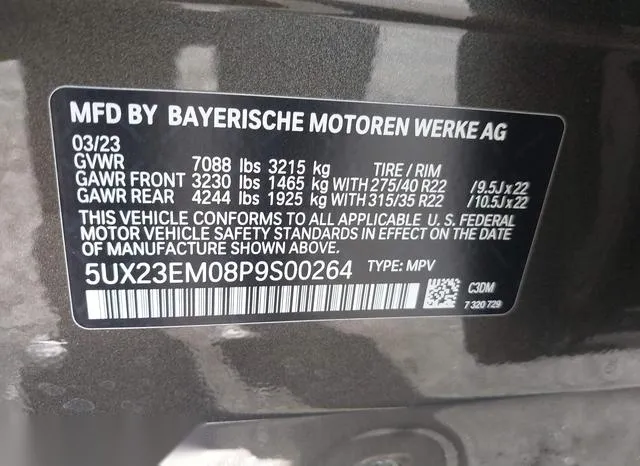 5UX23EM08P9S00264 2023 2023 BMW X7- Xdrive40I 9