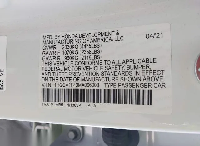 1HGCV1F43MA066008 2021 2021 Honda Accord- Sport Special Edition 9