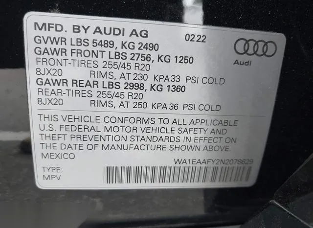 WA1EAAFY2N2078629 2022 2022 Audi Q5- Premium Plus 45 Tfsi S  9