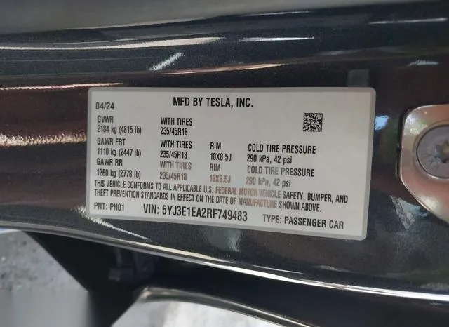 5YJ3E1EA2RF749483 2024 2024 Tesla Model 3- Rear-Wheel Drive 9