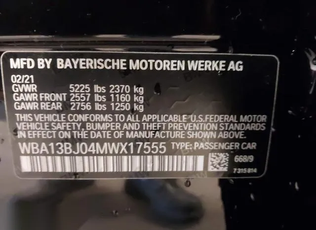 WBA13BJ04MWX17555 2021 2021 BMW 5 Series- 530I Xdrive 9