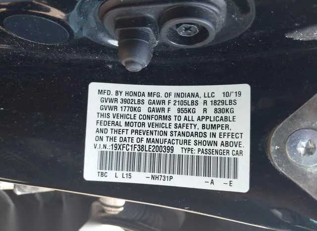 19XFC1F38LE200399 2020 2020 Honda Civic- EX 9