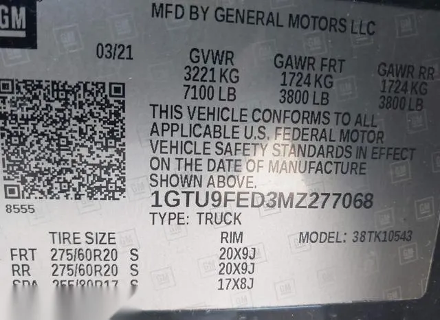 1GTU9FED3MZ277068 2021 2021 GMC Sierra- 1500 4Wd  Short Box 9