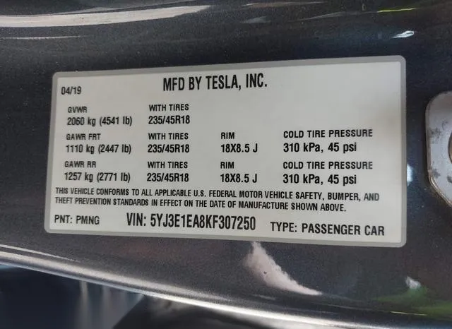 5YJ3E1EA8KF307250 2019 2019 Tesla Model 3- Long Range/Mid Ra 9