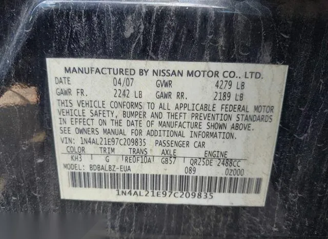 1N4AL21E97C209835 2007 2007 Nissan Altima- 2-5 S 9