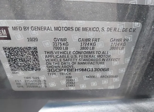 3GCPYBEH9MG130068 2021 2021 Chevrolet Silverado 1500- 4Wd  S 9