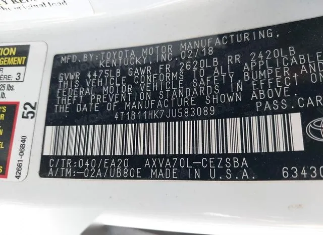 4T1B11HK7JU583089 2018 2018 Toyota Camry- SE 9