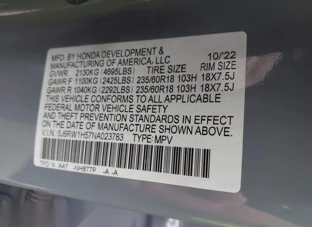 5J6RW1H57NA023783 2022 2022 Honda CR-V- 2Wd Ex 9