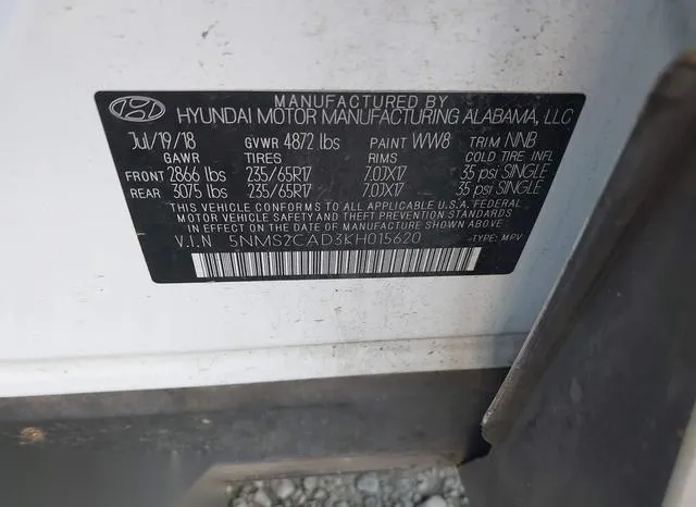 5NMS2CAD3KH015620 2019 2019 Hyundai Santa Fe- SE 9