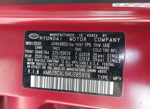 KM8J3CAL6MU385919 2021 2021 Hyundai Tucson- Limited 9