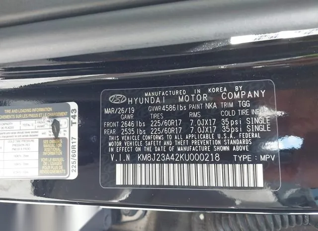 KM8J23A42KU000218 2019 2019 Hyundai Tucson- SE 9