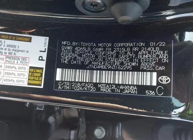 JTND4MBE9N3162295 2022 2022 Toyota Corolla- SE 9