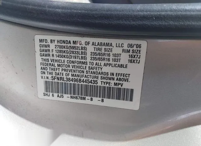 5FNRL38496B445435 2006 2006 Honda Odyssey- EX 9