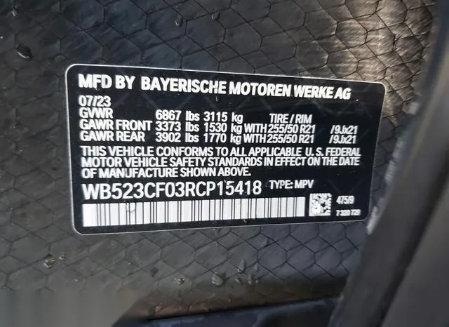 WB523CF03RCP15418 2024 2024 BMW IX- Xdrive50 9