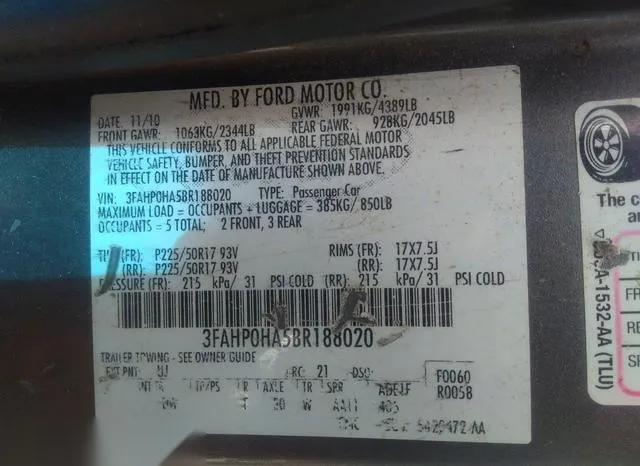 3FAHP0HA5BR188020 2011 2011 Ford Fusion- SE 9