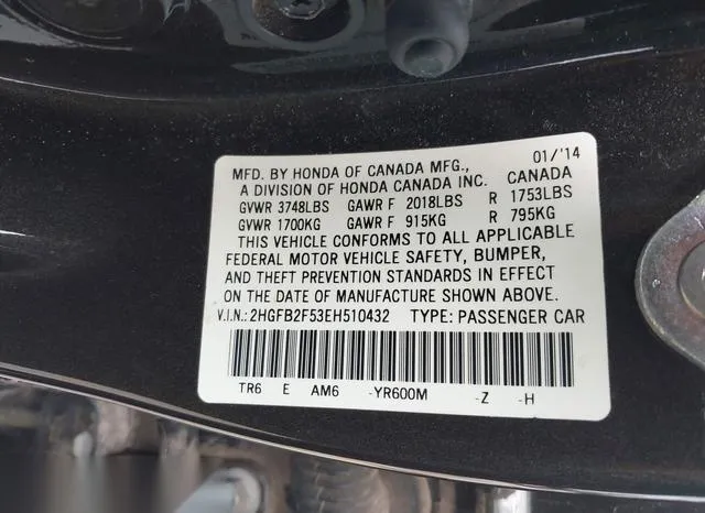 2HGFB2F53EH510432 2014 2014 Honda Civic- LX 9