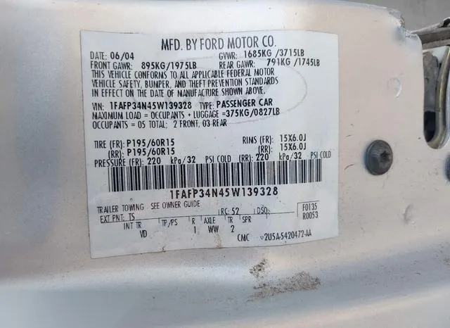 1FAFP34N45W139328 2005 2005 Ford Focus- ZX4 9