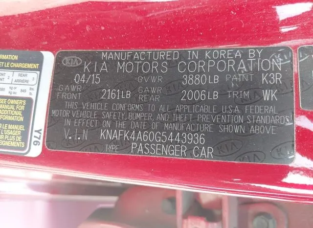 KNAFK4A60G5443936 2016 2016 KIA Forte- LX 9