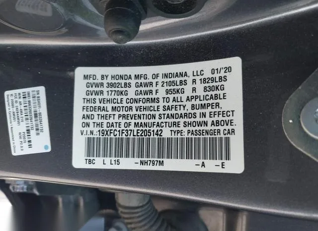 19XFC1F37LE205142 2020 2020 Honda Civic- EX 9