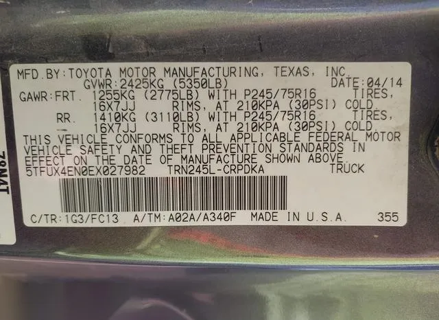 5TFUX4EN0EX027982 2014 2014 Toyota Tacoma 9