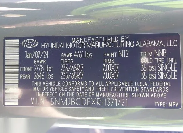 5NMJBCDEXRH371721 2024 2024 Hyundai Tucson- Sel 9