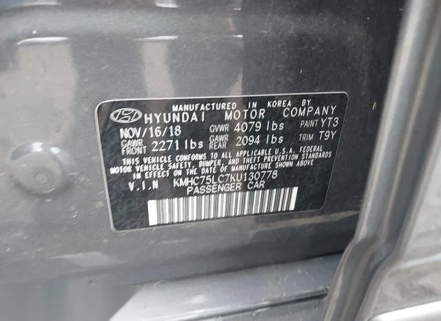 KMHC75LC7KU130778 2019 2019 Hyundai Ioniq- Hybrid Sel 9